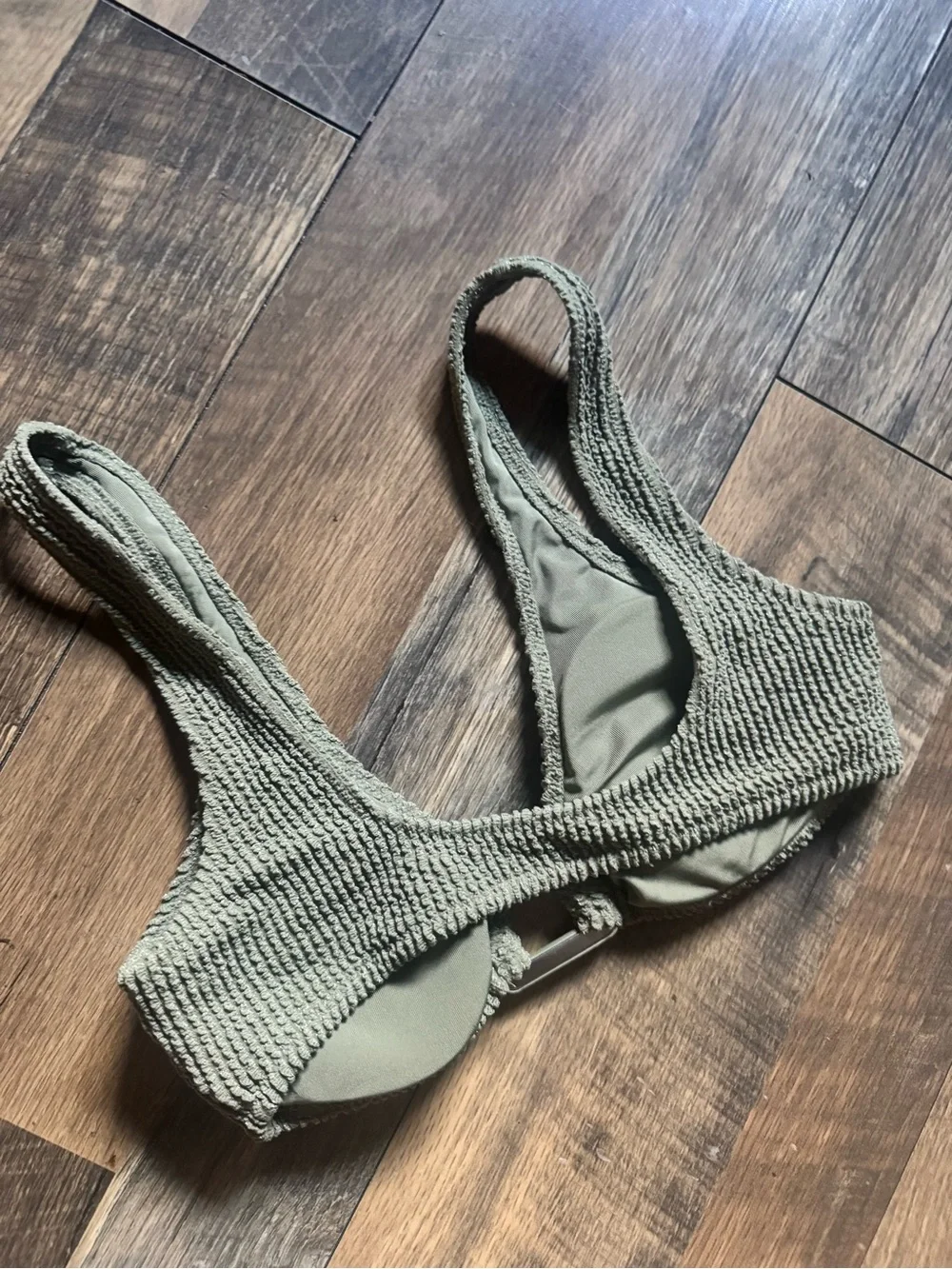 aerie Olive Metallic Textured Bikini Top
